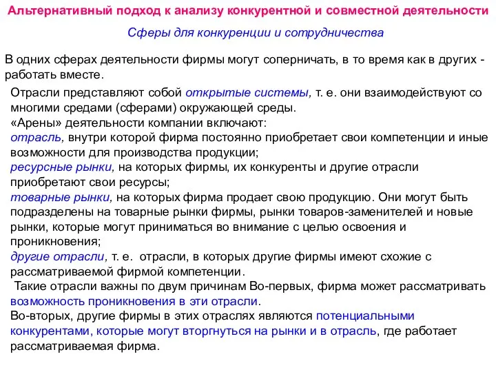 Альтернативный подход к анализу конкурентной и совместной деятельности Сферы для конкуренции и