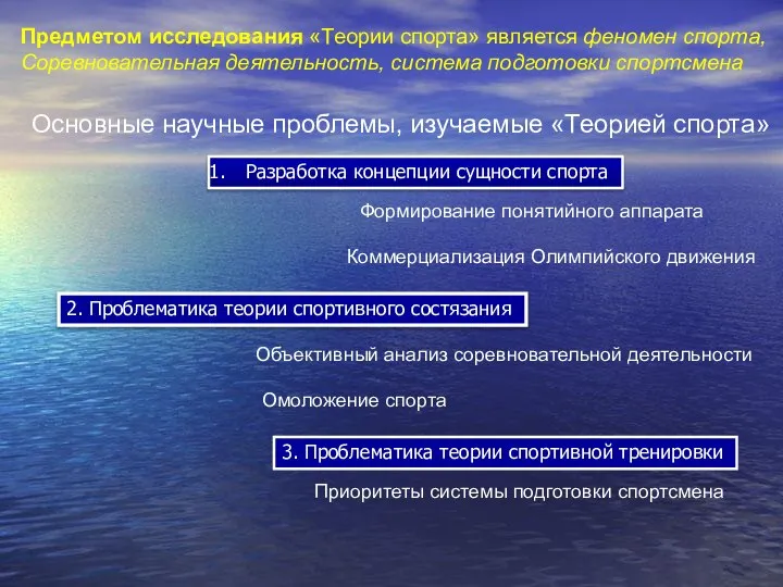 Объективный анализ соревновательной деятельности Коммерциализация Олимпийского движения Приоритеты системы подготовки спортсмена Омоложение