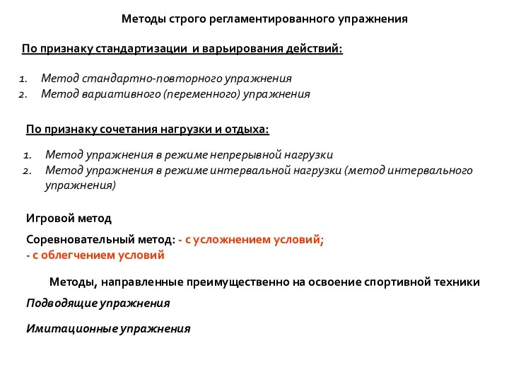 Методы строго регламентированного упражнения По признаку стандартизации и варьирования действий: Метод стандартно-повторного