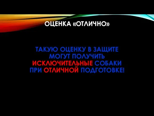 ОЦЕНКА «ОТЛИЧНО» ТАКУЮ ОЦЕНКУ В ЗАЩИТЕ МОГУТ ПОЛУЧИТЬ ИСКЛЮЧИТЕЛЬНЫЕ СОБАКИ ПРИ ОТЛИЧНОЙ ПОДГОТОВКЕ!