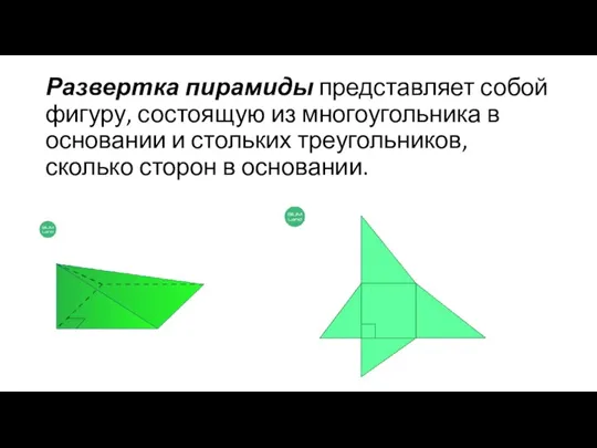 Развертка пирамиды представляет собой фигуру, состоящую из многоугольника в основании и стольких