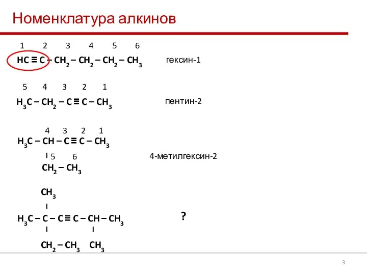 Номенклатура алкинов HC ≡ C – CH2 – CH2 – CH2 –