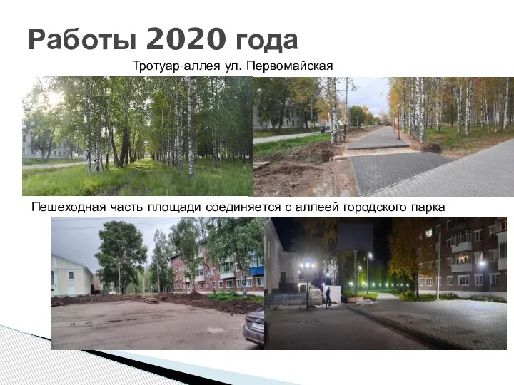 Работы 2020 года Тротуар-аллея ул. Первомайская Пешеходная часть площади соединяется с аллеей городского парка
