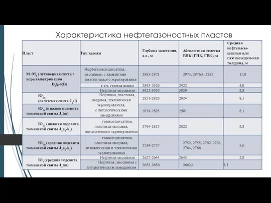 Характеристика нефтегазоностных пластов