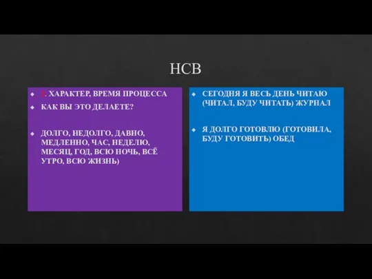 НСВ 2. ХАРАКТЕР, ВРЕМЯ ПРОЦЕССА КАК ВЫ ЭТО ДЕЛАЕТЕ? ДОЛГО, НЕДОЛГО, ДАВНО,