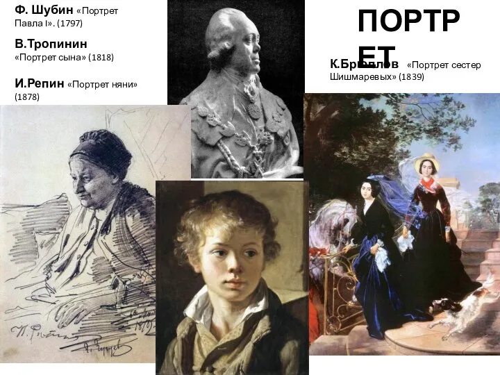 ПОРТРЕТ Ф. Шубин «Портрет Павла I». (1797) В.Тропинин «Портрет сына» (1818) К.Брюллов