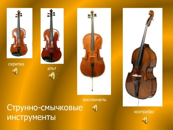 скрипка альт виолончель контрабас Струнно-смычковые инструменты