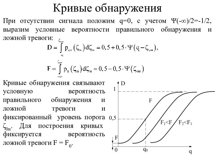 При отсутствии сигнала положим q=0, с учетом Ψ(-∞)/2=-1/2, выразим условные вероятности правильного