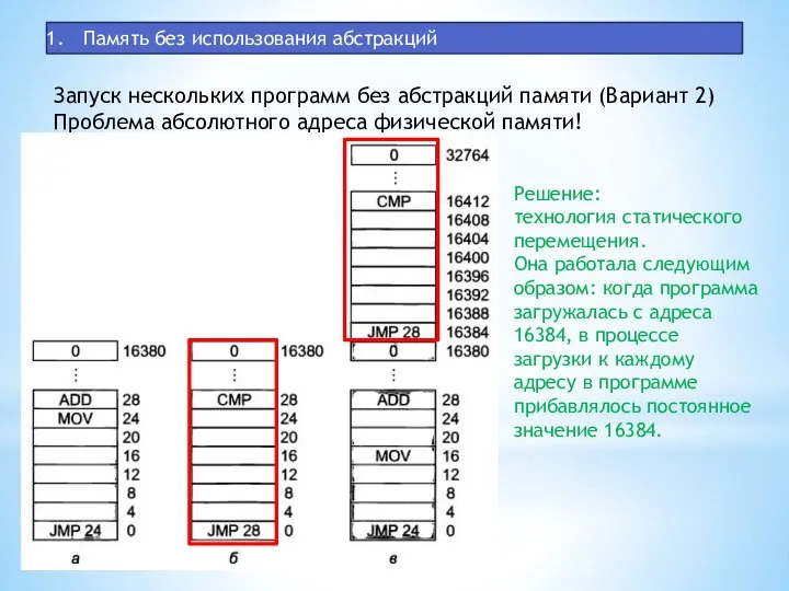 Память без использования абстракций Запуск нескольких программ без абстракций памяти (Вариант 2)