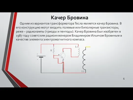 Качер Бровина Одним из вариантов трансформатора Тесла является качер Бровина. В его