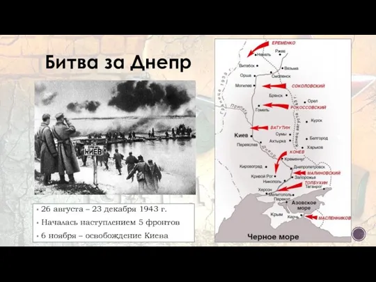 Битва за Днепр 26 августа – 23 декабря 1943 г. Началась наступлением