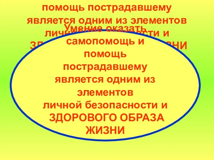 Умение оказать самопомощь и помощь пострадавшему является одним из элементов личной безопасности