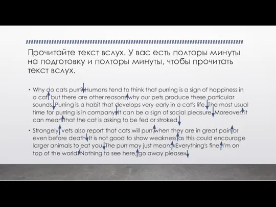 Прочитайте текст вслух. У вас есть полторы минуты на подготовку и полторы