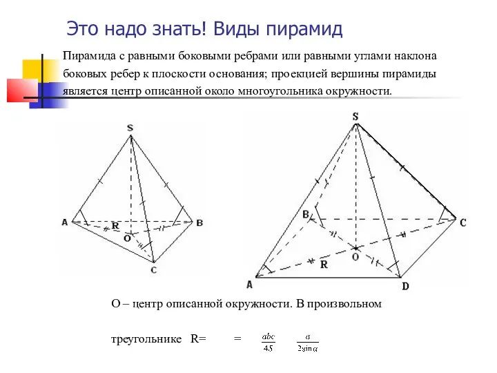 Это надо знать! Виды пирамид Пирамида с равными боковыми ребрами или равными