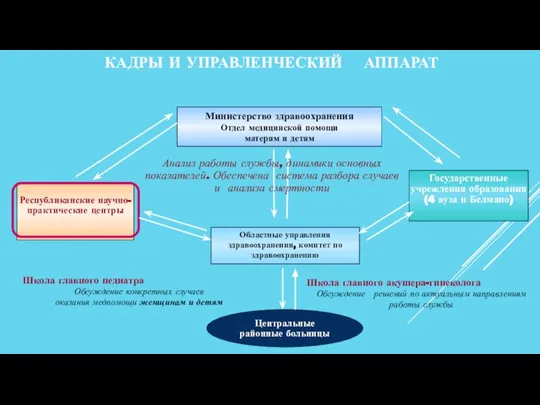 Министерство здравоохранения Отдел медицинской помощи матерям и детям Областные управления здравоохранения, комитет