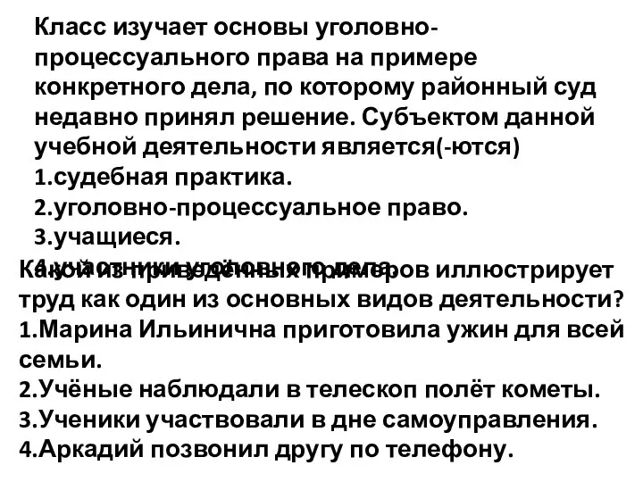 Класс изучает основы уголовно-процессуального права на примере конкретного дела, по которому районный