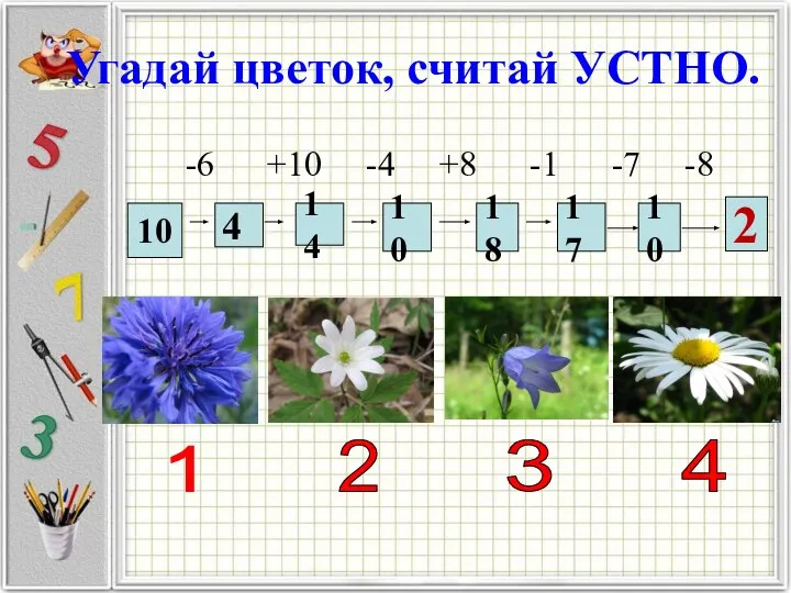 Угадай цветок, считай УСТНО. -6 +10 -4 +8 -1 -7 -8 10