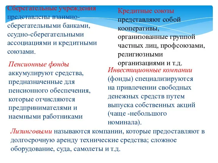 Кредитные союзы представляют собой кооперативы, организованные группой частных лиц, профсоюзами, религиозными организациями