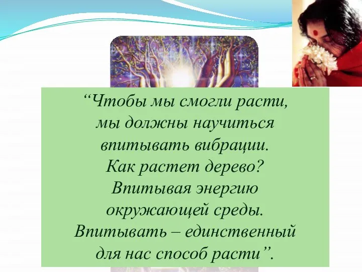 “Чтобы мы смогли расти, мы должны научиться впитывать вибрации. Как растет дерево?