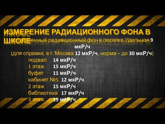 ИЗМЕРЕНИЕ РАДИАЦИОННОГО ФОНА В ШКОЛЕ естественный радиационный фон в поселке Удельная 9