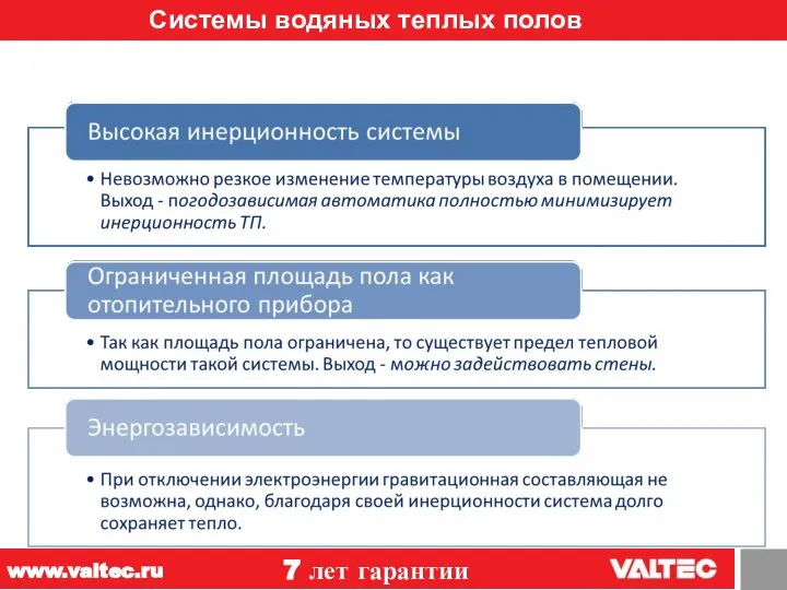 Системы водяных теплых полов 12 7 лет гарантии www.valtec.ru Мифические недостатки
