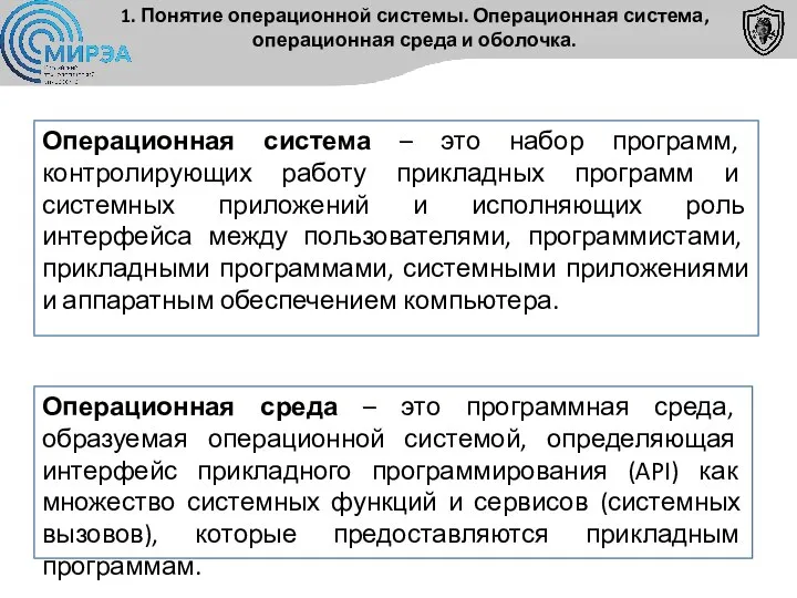 Операционная система – это набор программ, контролирующих работу прикладных программ и системных