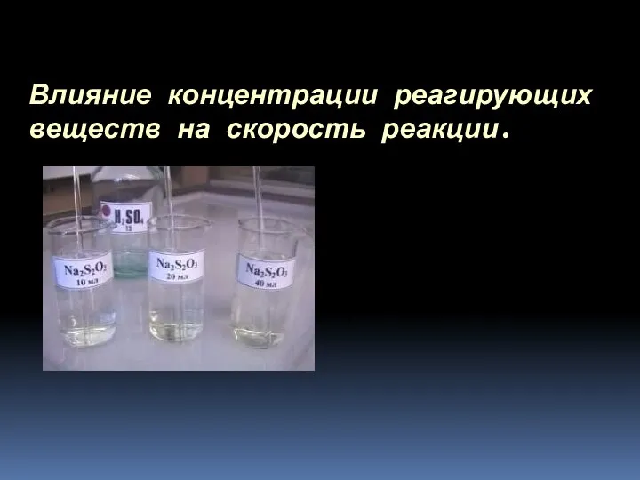 Влияние концентрации реагирующих веществ на скорость реакции. Чем больше концентрация реагирующих веществ,