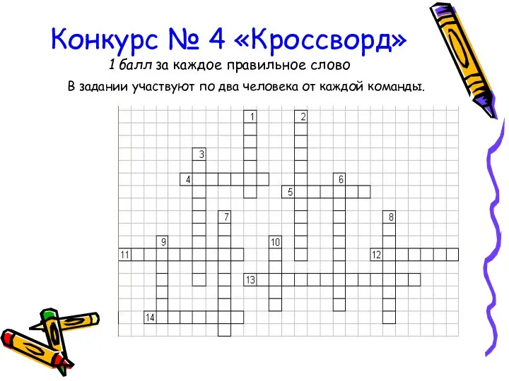 Конкурс № 4 «Кроссворд» 1 балл за каждое правильное слово В задании