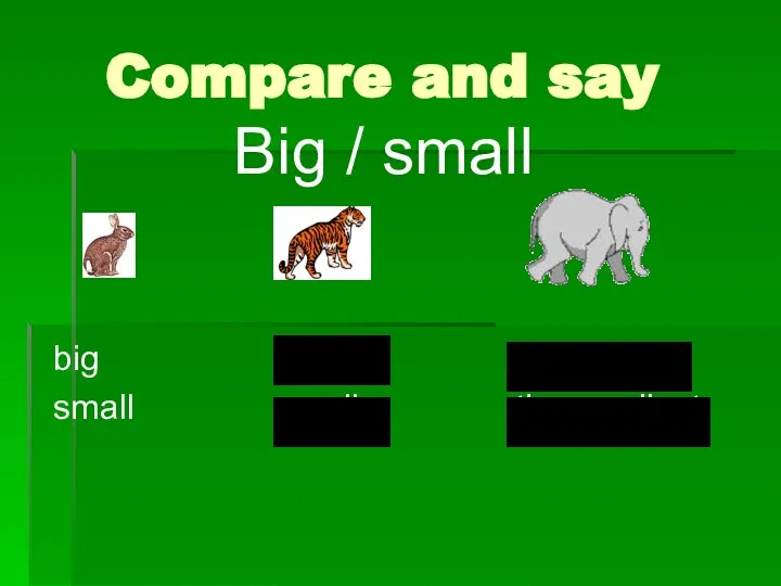 Compare and say Big / small big bigger the biggest small smaller the smallest