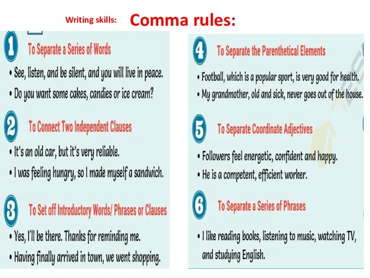 Comma rules: Writing skills: