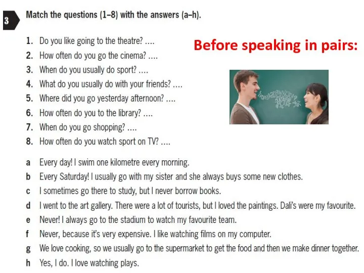 Before speaking in pairs: