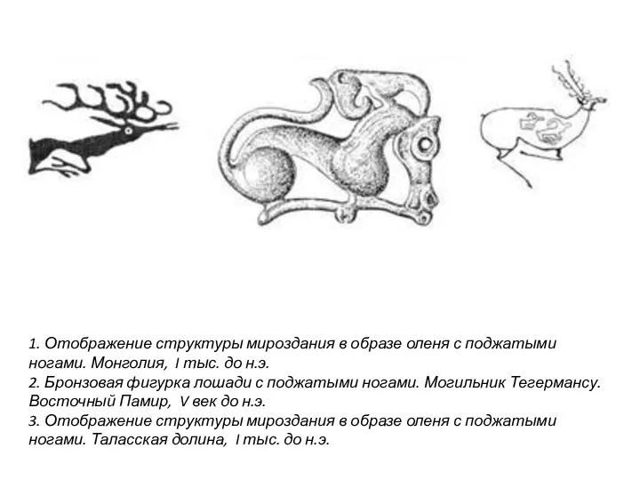 1. Отображение структуры мироздания в образе оленя с поджатыми ногами. Монголия, I