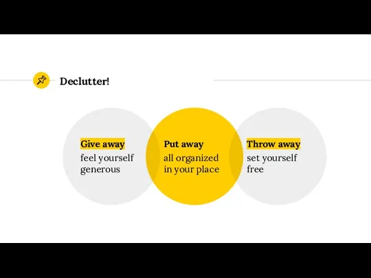 Declutter! Put away all organized in your place Give away feel yourself