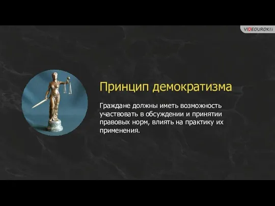 Принцип демократизма Граждане должны иметь возможность участвовать в обсуждении и принятии правовых