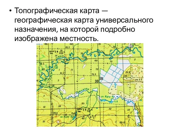 Топографическая карта — географическая карта универсального назначения, на которой подробно изображена местность.