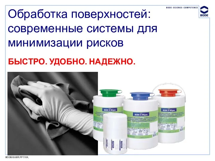 Обработка поверхностей: современные системы для минимизации рисков BODEQUER.PPT/XX, БЫСТРО. УДОБНО. НАДЕЖНО.