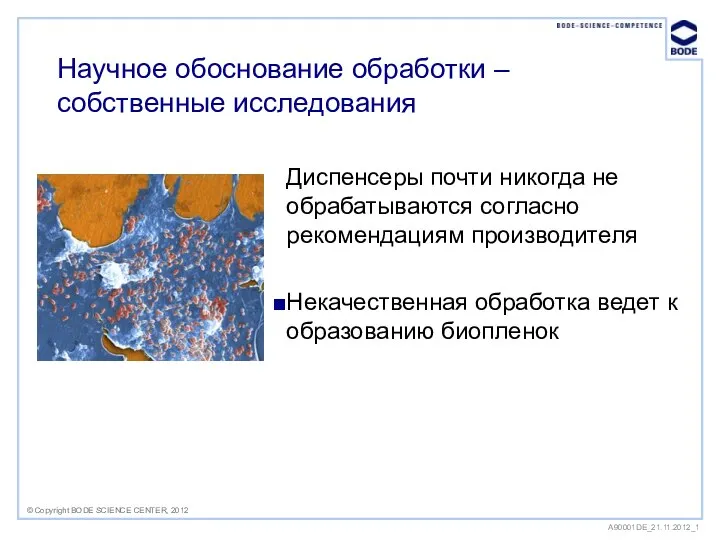 Научное обоснование обработки – собственные исследования Диспенсеры почти никогда не обрабатываются согласно