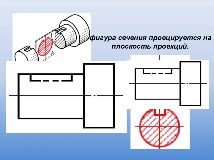 фигура сечения проецируется на плоскость проекций.