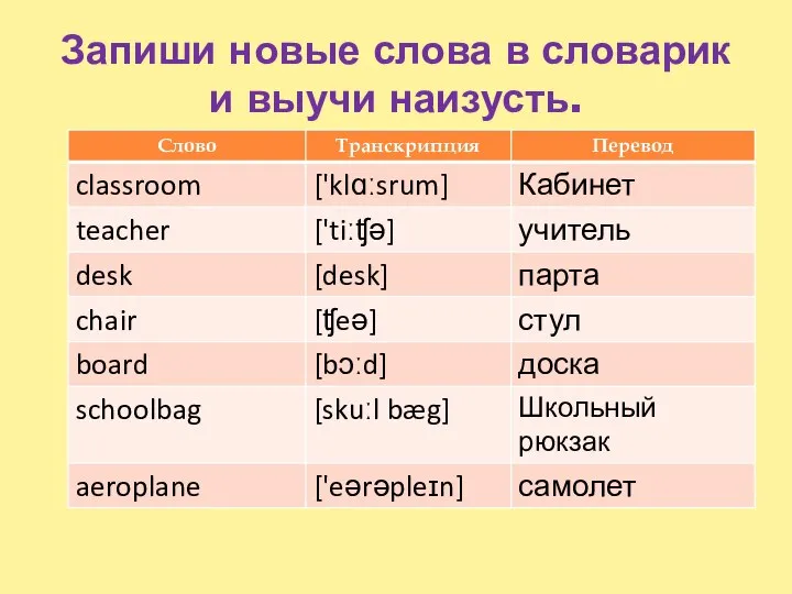 Запиши новые слова в словарик и выучи наизусть.