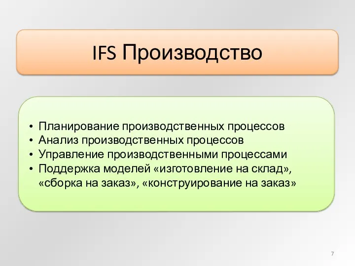 IFS Производство Планирование производственных процессов Анализ производственных процессов Управление производственными процессами Поддержка