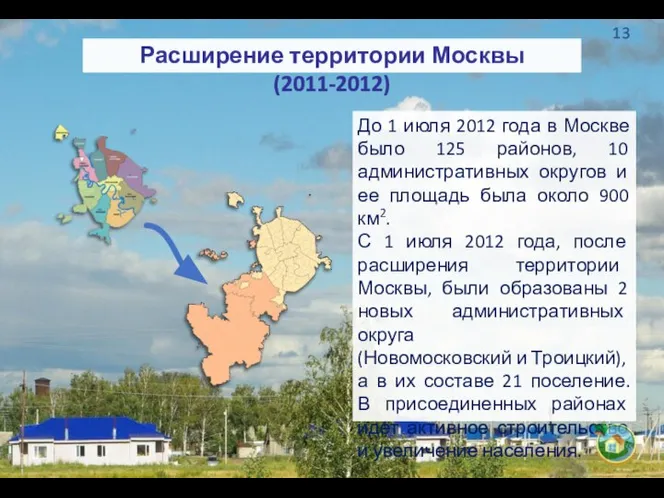 Расширение территории Москвы (2011-2012) До 1 июля 2012 года в Москве было