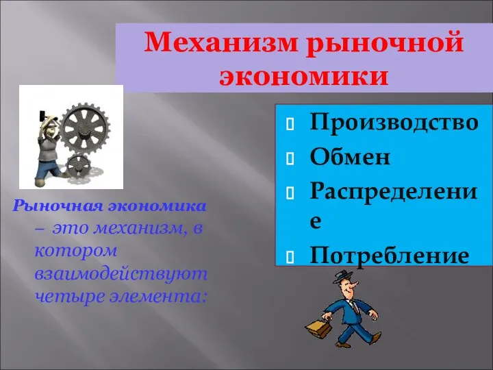 Механизм рыночной экономики Рыночная экономика – это механизм, в котором взаимодействуют четыре