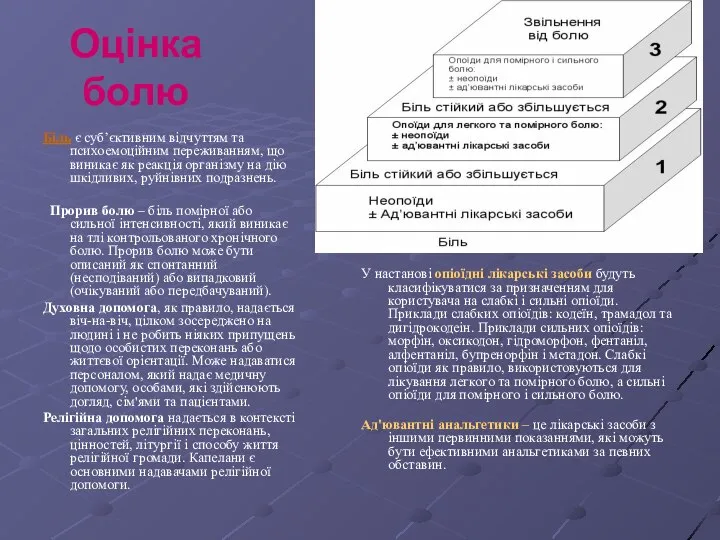 Оцінка болю Біль є суб’єктивним відчуттям та психоемоційним переживанням, що виникає як