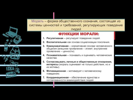 Мораль – форма общественного сознания, состоящая из системы ценностей и требований, регулирующих поведение людей