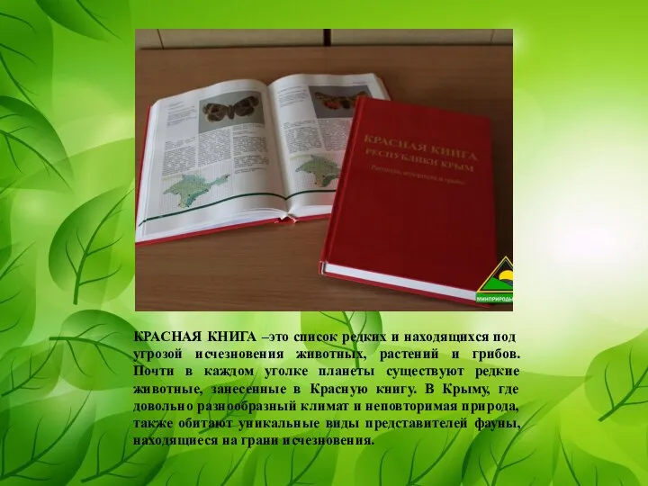 КРАСНАЯ КНИГА –это список редких и находящихся под угрозой исчезновения животных, растений