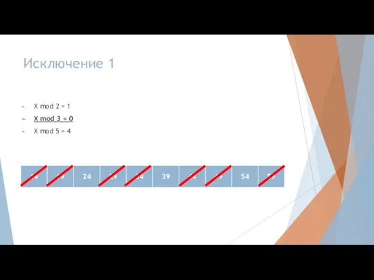 Исключение 1 X mod 2 = 1 X mod 3 = 0