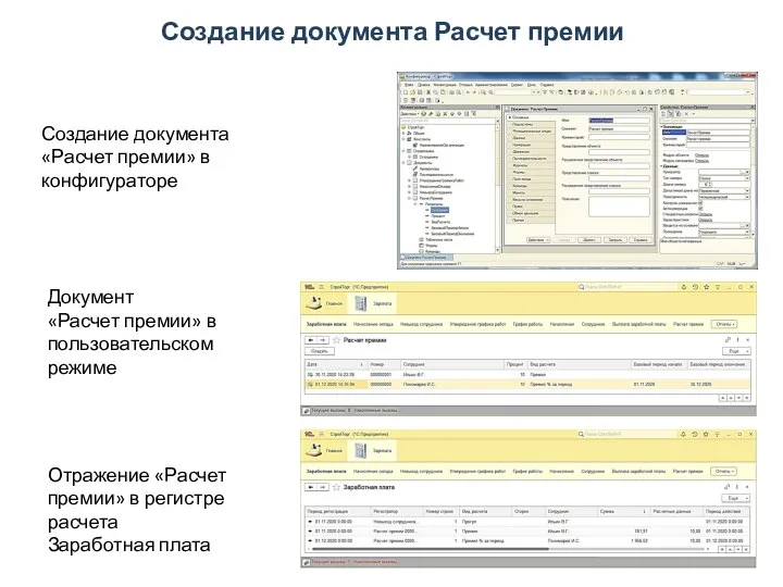 Создание документа Расчет премии Создание документа «Расчет премии» в конфигураторе Документ «Расчет