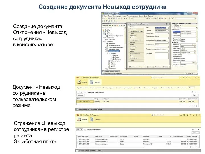 Создание документа Невыход сотрудника Создание документа Отклонения «Невыход сотрудника» в конфигураторе Документ