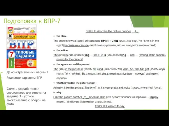 Подготовка к ВПР-7 Демонстрационный вариант Реальные варианты ВПР Схема, разработанная специально, для