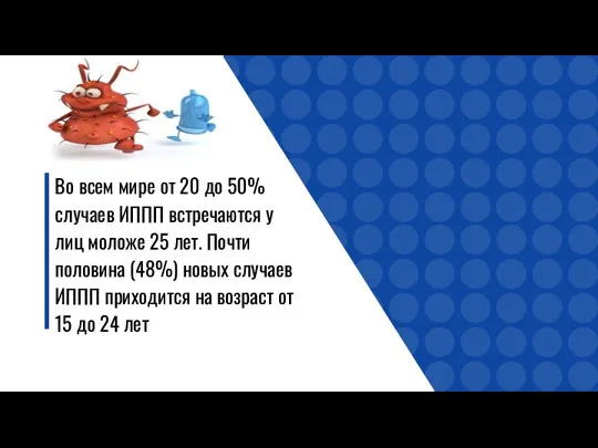 Во всем мире от 20 до 50% случаев ИППП встречаются у лиц